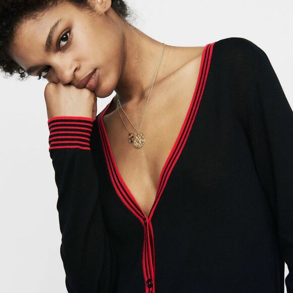 Maje Striped-trim Wool‎ Cardigan In Black Women’s Size 1 (Small) - Picture 2 of 10